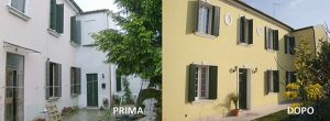 Facciata di una casa prima e dopo la ristrutturazione